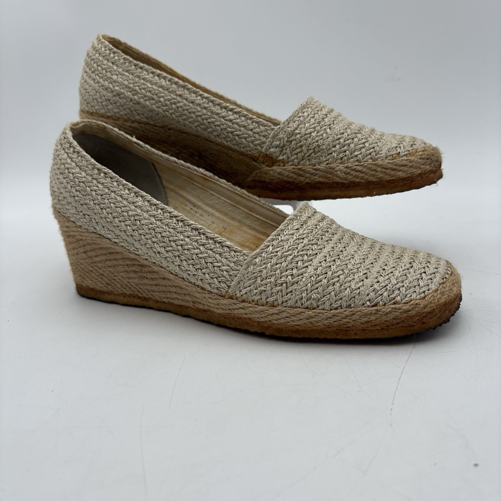 Papagallo Women's Size 7 Vintage Espadrille Wedge Shoes Beige Straw‎
